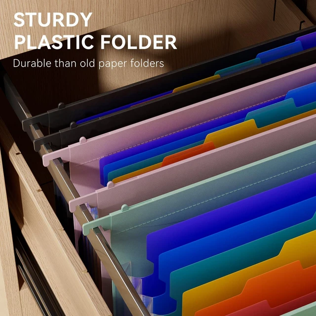 Alt view image 3 of 7 - Plastic Expanding Hanging File Folders, 7 * 1.2" Accordion Pockets Large Capacity, Multi-Color Tabs, Letter Size for Filing Cabinet - 3 Packs 3 Colors