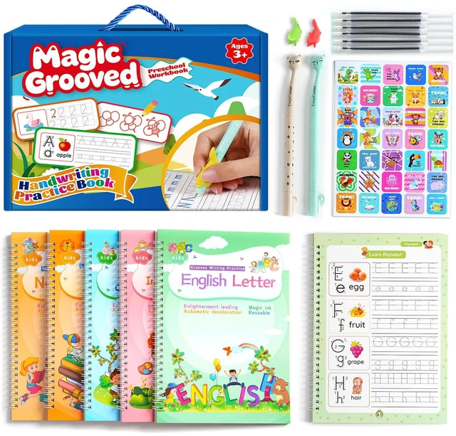 Main image of Magical Handwriting Workbooks Handwriting Practice Magic Copybook, Handwriting Aid Magic Pen Reusable Copybook Grooves Template Design for Children (5)