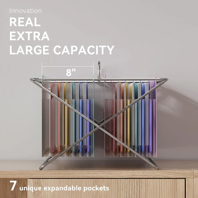 Alt view image 4 of 7 - Plastic Expanding Hanging File Folders, 7 * 1.2" Accordion Pockets Large Capacity, Multi-Color Tabs, Letter Size for Filing Cabinet - 3 Packs 3 Colors