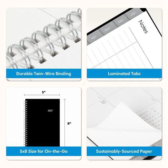 Alt view image 7 of 7 - 2027 Weekly & Monthly Planner Notes, 5.875"x8.625", Enterprise January 2027 - December 2027, Flexible Cover, Wirebound, 30 Extra Notes Sheets, Laminated Tabs
