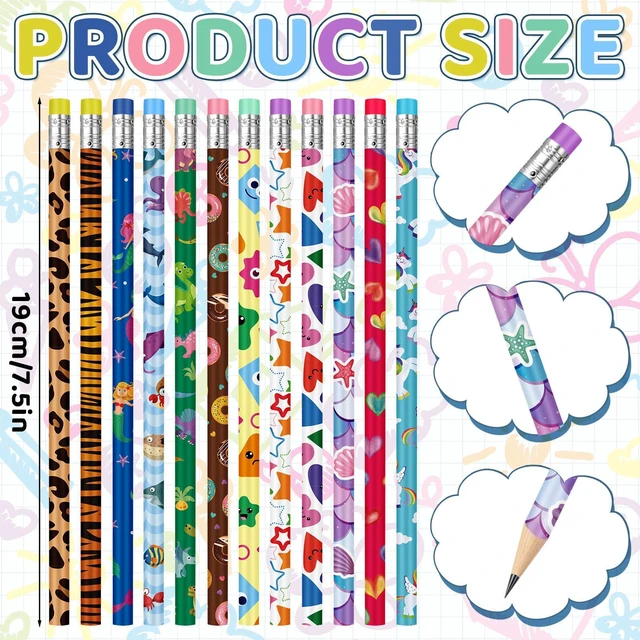Alt view image 2 of 6 - 300 Pcs Wooden Pencil Bulk with Eraser for Kids, Cute Style Assortment Colorful Fun Pencils for Kids, Novelty Designs Classroom Back to School Gifts, Student Reward School Supplies