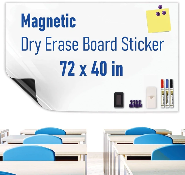 Main image of Large Magnetic Whiteboard Sticker Dry Erase Board for Wall - Adhesive Backing & No Ghosting 72" x 40" Dry Erase Board for Classroom Office Home Include Starter Kit