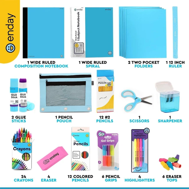 Alt view image 2 of 6 - Back to School Supplies for Kids, School Supply Box Grades K-5 Premium Quality Kids School Supplies Kit, Kindergarten School Supplies for Girls and Boys, 78 Pc Set (Blue, 1 Kit)
