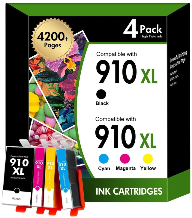 Main image of 910 910XL 8020 Ink Cartridges Black and Color Combo Pack for HP Printers Compatible for HP910XL Ink Cartridges for HP Printer OfficeJet Pro 8010 8025 8030 8035 8028 8022 8018 Series (4 Pack)
