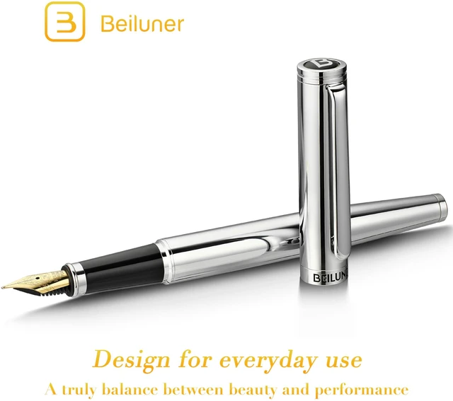 Alt view image 2 of 7 - Silver Fountain Pen,Stunning Luxury Pens with Bright Silver Chrome, Gorgeous 24K Gilded Nib(Medium), Fancy Pen Gift for Men&Women -Ink Converter-Elegant, Office,Nice Pen for Writing