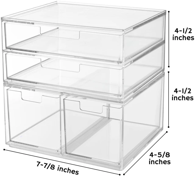 Alt view image 2 of 7 - Stackable Desk Organizer Drawers, Clear Pen Pencil Makeup Brush Holder for Desktops and Vanities, 4 Multi-size Drawers (Made in USA)