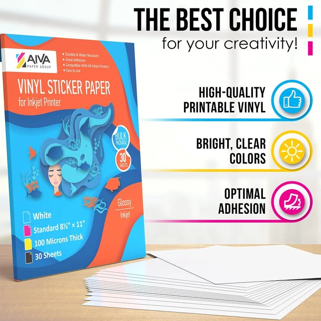 Alt view image 4 of 7 - Printable Vinyl Sticker Paper - Waterproof Decal Paper for Inkjet Printer - 30 Self-Adhesive Sheets - Glossy White - Standard Letter Size 8.5"x11"