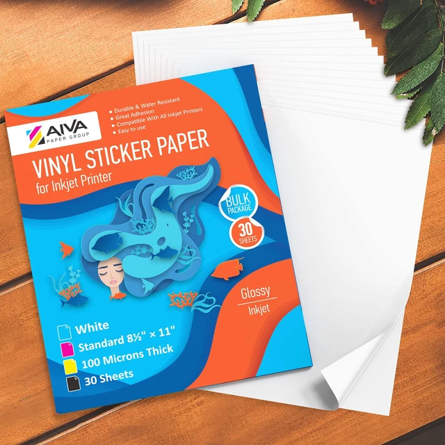 Alt view image 6 of 7 - Printable Vinyl Sticker Paper - Waterproof Decal Paper for Inkjet Printer - 30 Self-Adhesive Sheets - Glossy White - Standard Letter Size 8.5"x11"