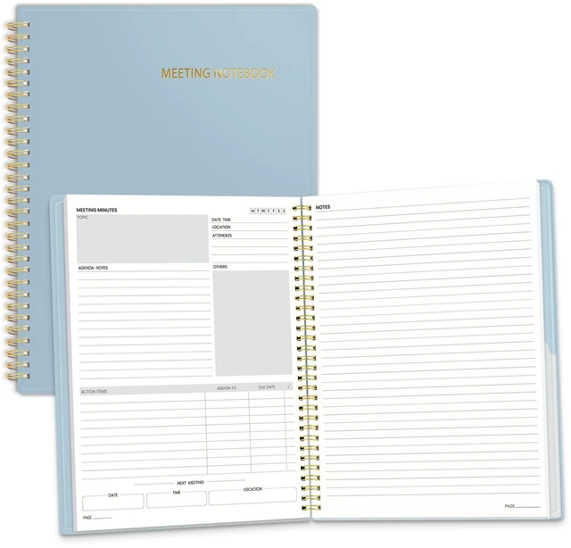 Main image of Half Meeting Half Note - 8.5"x11" Professional Notebooks for Work - 160 Pages, A4 Size Project Planner, Spiral Meeting Agenda/Minutes Organizer for Women, Note Taking, Office&Business, Blue