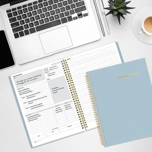 Alt view image 5 of 6 - Half Meeting Half Note - 8.5"x11" Professional Notebooks for Work - 160 Pages, A4 Size Project Planner, Spiral Meeting Agenda/Minutes Organizer for Women, Note Taking, Office&Business, Blue