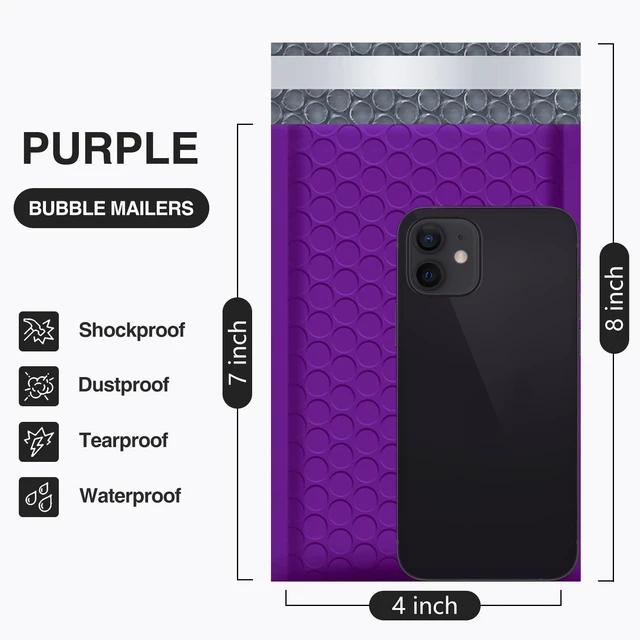 Alt view image 2 of 7 - Bubble Mailers 4x8" Purple 50 Pack Usable Size 4x7" Padded Envelopes Opaque Self Seal Adhesive Waterproof Boutique Padded Envelopes for Jewelry Makeup Small Bubble Mailers for Trading Cards #000