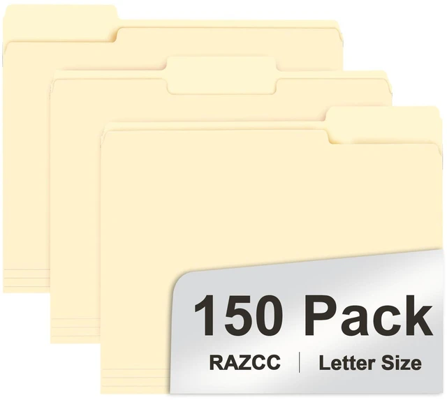 Main image of File Folder, 150 Pack 1/3 Cut Tab File Folders Letter Size, Manila Folders, Folders with Tab, Great for Organizing and Easy File Storage