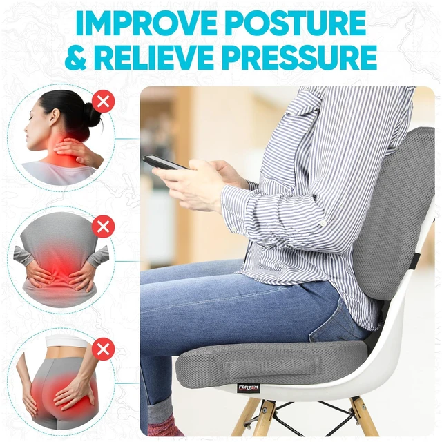 Alt view image 5 of 7 - Seat Cushion & Lumbar Support for Office Chair, Wheelchair, Car Memory Foam | Ergonomic Design | Washable Cover | Non Slip | Grey