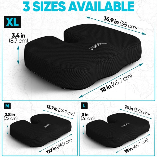Alt view image 2 of 7 - Seat Cushion, Office Chair Cushion for Tailbone Sciatica Pain Relief Memory Foam Pillow for Car Ergonomic Design Washable Cover Non Slip Black