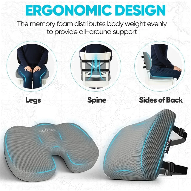 Alt view image 6 of 7 - Seat Cushion & Lumbar Support for Office Chair, Wheelchair, Car Memory Foam | Ergonomic Design | Washable Cover | Non Slip | Grey