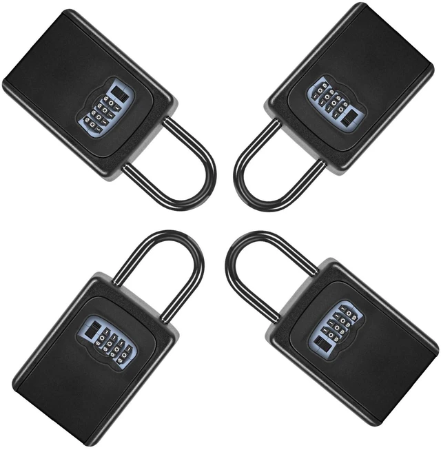 Main image of Portable Key Lock Box for House Key, Weatherproof Resettable Code House Key Safe Security Lock(4 Pack, Black)