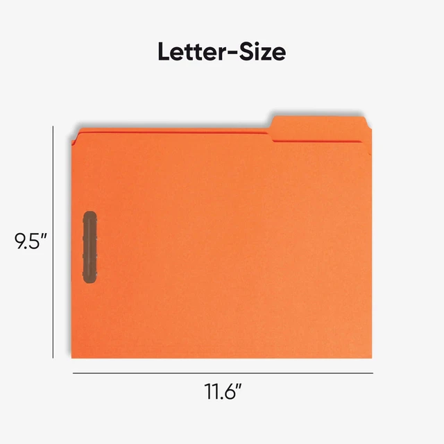Alt view image 3 of 7 - Fastener File Folders, Reinforced 1/3-Cut Tabs, 2 Fasteners, Letter Size, Orange, 50 per Box (12540)