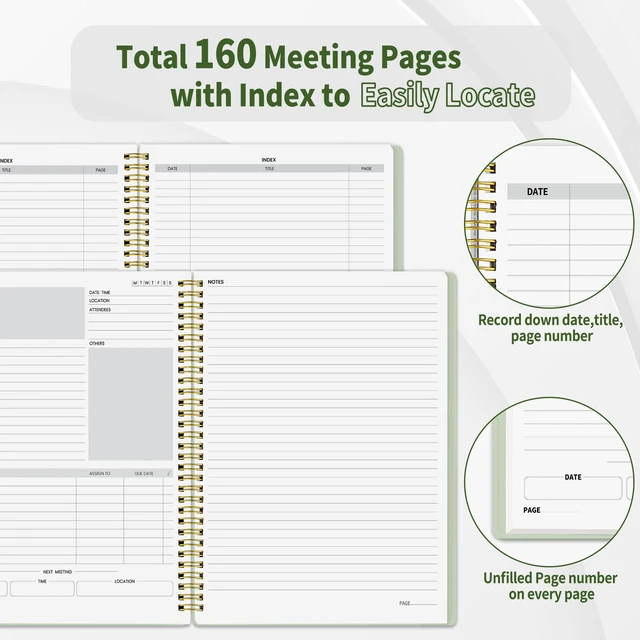 Alt view image 3 of 6 - Half Meeting Half Note - 8.5"x11" Professional Notebooks for Work - 160 Pages, A4 Size Project Planner, Spiral Meeting Agenda/Minutes Organizer for Women Men, Note Taking, Office & Business