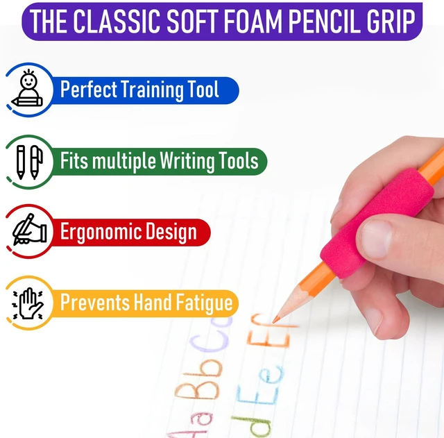 Alt view image 6 of 7 - The Classics Soft Foam Pencil Grips, Ergonomic Writing Aid for Lefties and Righties, 1.5 Inch Long, Assorted Colors, 100 Pack - TPG-164100