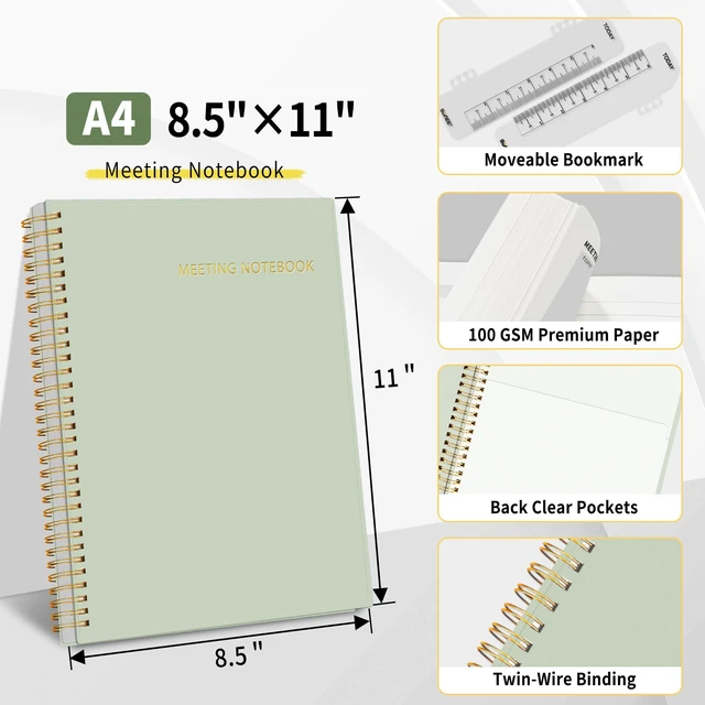 Alt view image 4 of 6 - Half Meeting Half Note - 8.5"x11" Professional Notebooks for Work - 160 Pages, A4 Size Project Planner, Spiral Meeting Agenda/Minutes Organizer for Women Men, Note Taking, Office & Business