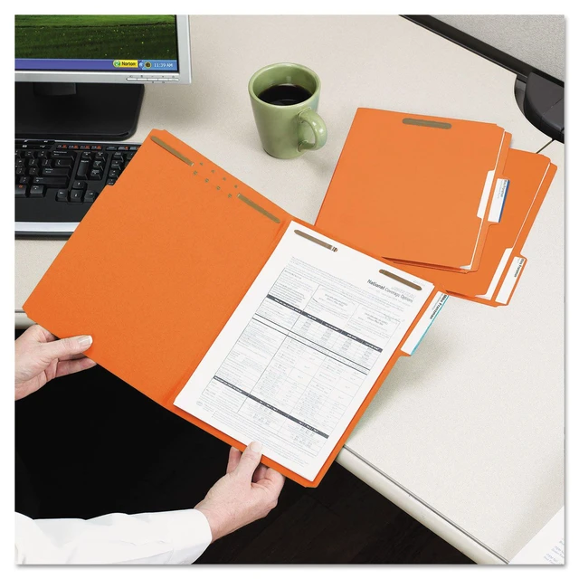 Alt view image 2 of 7 - Fastener File Folders, Reinforced 1/3-Cut Tabs, 2 Fasteners, Letter Size, Orange, 50 per Box (12540)