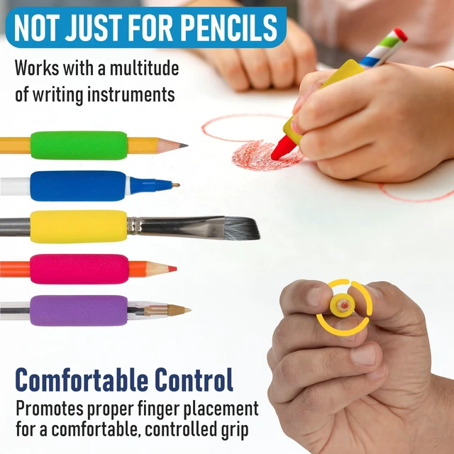 Alt view image 5 of 7 - The Classics Soft Foam Pencil Grips, Ergonomic Writing Aid for Lefties and Righties, 1.5 Inch Long, Assorted Colors, 100 Pack - TPG-164100