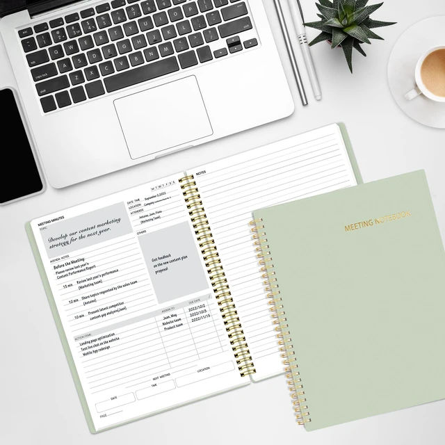 Alt view image 5 of 6 - Half Meeting Half Note - 8.5"x11" Professional Notebooks for Work - 160 Pages, A4 Size Project Planner, Spiral Meeting Agenda/Minutes Organizer for Women Men, Note Taking, Office & Business