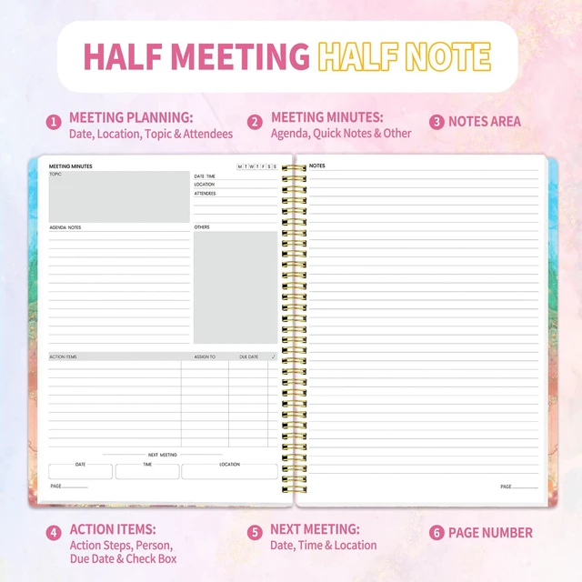 Alt view image 2 of 6 - Half Meeting Half Note - 8.5"x11" Professional Notebooks for Work - 160 Pages, A4 Size Project Planner, Spiral Meeting Agenda/Minutes Organizer for Women Men, Note Taking, Office & Business