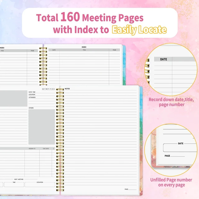 Alt view image 3 of 6 - Half Meeting Half Note - 8.5"x11" Professional Notebooks for Work - 160 Pages, A4 Size Project Planner, Spiral Meeting Agenda/Minutes Organizer for Women Men, Note Taking, Office & Business