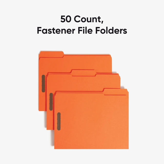 Alt view image 5 of 7 - Fastener File Folders, Reinforced 1/3-Cut Tabs, 2 Fasteners, Letter Size, Orange, 50 per Box (12540)