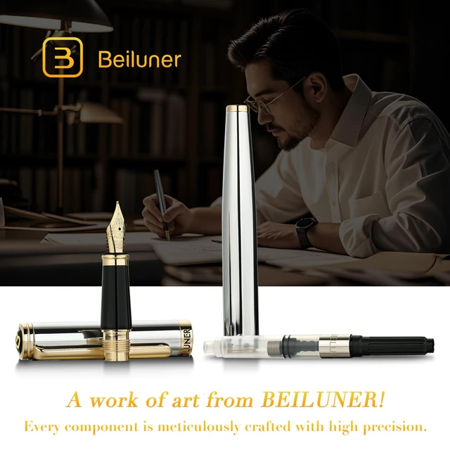 Alt view image 6 of 7 - Silver Chrome Fountain Pen,Stunning Luxury with 24K Gold Accents, Gorgeous 24K Gilded Nib(Medium), Fancy Pen Gift for Men&Women -Ink Converter-Elegant, Office,Nice Pen for Writing