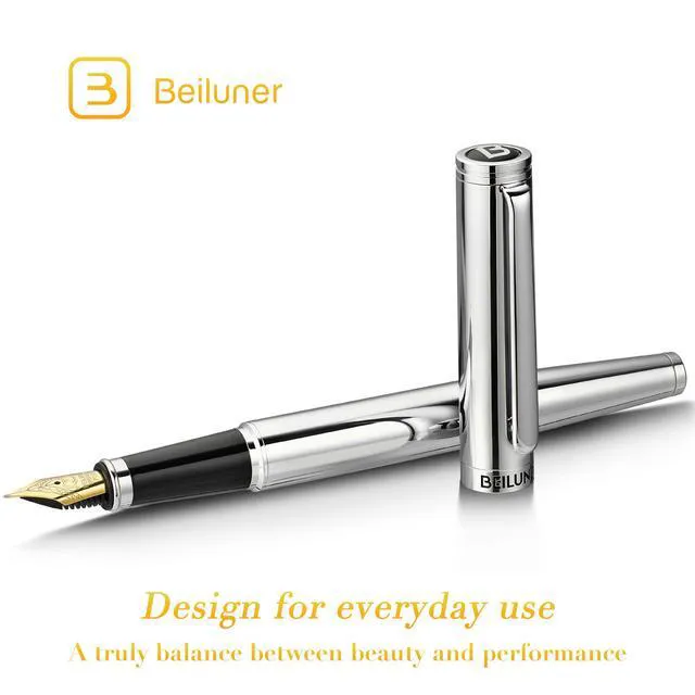 Alt view image 2 of 7 - Silver Fountain Pen,Stunning Luxury Pens with Bright Silver Chrome, Gorgeous 24K Gilded Nib(Fine),Gift Pen Set for Men&Women -Ink Converter-Elegant, Professional, Nice Pen for Writing
