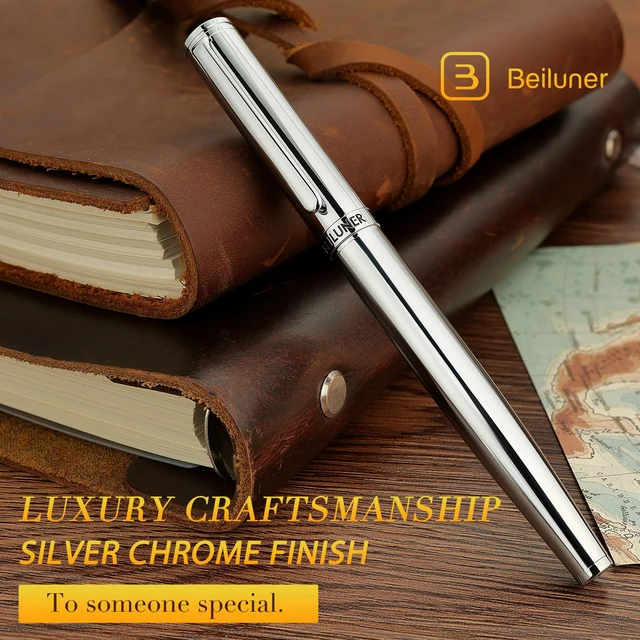 Alt view image 3 of 7 - Silver Fountain Pen,Stunning Luxury Pens with Bright Silver Chrome, Gorgeous 24K Gilded Nib(Medium), Fancy Pen Gift for Men&Women -Ink Converter-Elegant, Office,Nice Pen for Writing