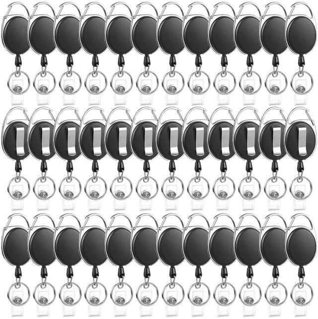 Main image of 50 Pack Retractable Badge Reels with Carabiner and Key Ring Heavy-duty plastic and metal, 25.5 in retractable cord, clip for belt or pocket, for ID badges, keys and cards