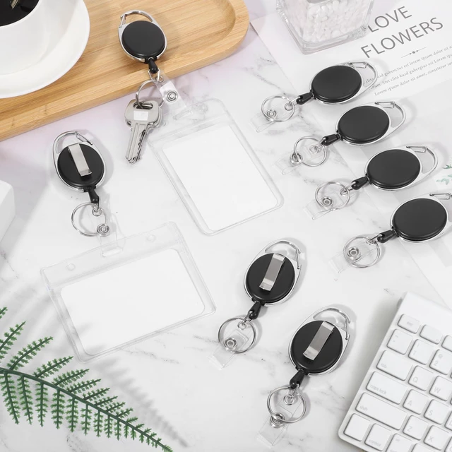 Alt view image 2 of 7 - 50 Pack Retractable Badge Reels with Carabiner and Key Ring Heavy-duty plastic and metal, 25.5 in retractable cord, clip for belt or pocket, for ID badges, keys and cards