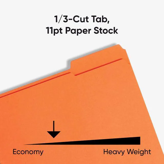 Alt view image 6 of 7 - Fastener File Folders, Reinforced 1/3-Cut Tabs, 2 Fasteners, Letter Size, Orange, 50 per Box (12540)