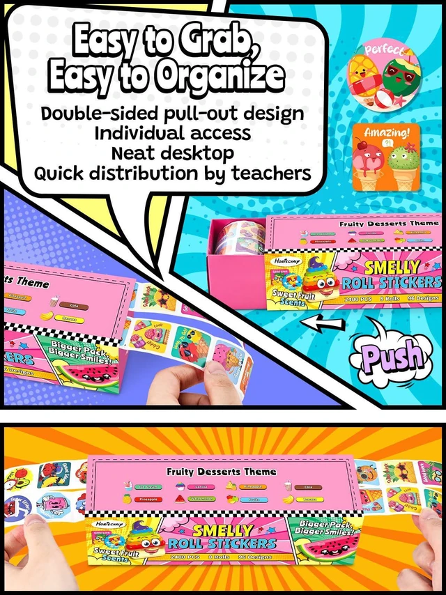 Alt view image 5 of 7 - 2400 Pcs Scratch and Sniff Stickers for Kids and Children, 8 Rolls Smelly Reward Stickers, Bulk Scented Motivational Incentive Stickers for TeachersClassroom, Home, School Supplies, Crafts
