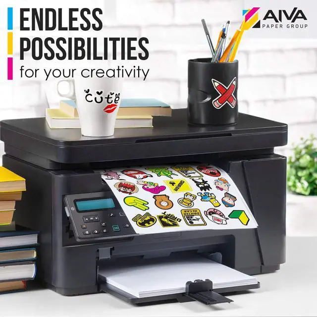 Alt view image 2 of 7 - Printable Vinyl Sticker Paper for Laser Printer - Glossy White - 100 Self-Adhesive Sheets - Waterproof Decal Paper - Standard Letter Size 8.5"x11"