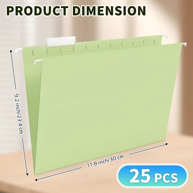 Alt view image 3 of 7 - 25-Pack Green Hanging File Folders, Letter Size (8.5" x 11") with 1/5-Cut Tabs,Includes 35 Transparent Label Cards & 50 Sticker Labels for Home & Office Organization