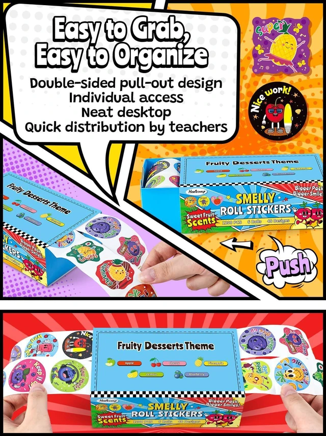 Alt view image 5 of 7 - 1200 Pcs Scented Stickers for Kids and Children, 6 Rolls Large Scratch and Sniff Reward Stickers, Smelly Motivational Incentive Stickers for Teachers, Students, Classroom, Home, Crafts