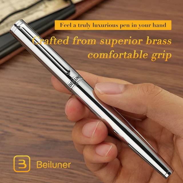 Alt view image 7 of 7 - Silver Fountain Pen,Stunning Luxury Pens with Bright Silver Chrome, Gorgeous 24K Gilded Nib(Medium), Fancy Pen Gift for Men&Women -Ink Converter-Elegant, Office,Nice Pen for Writing