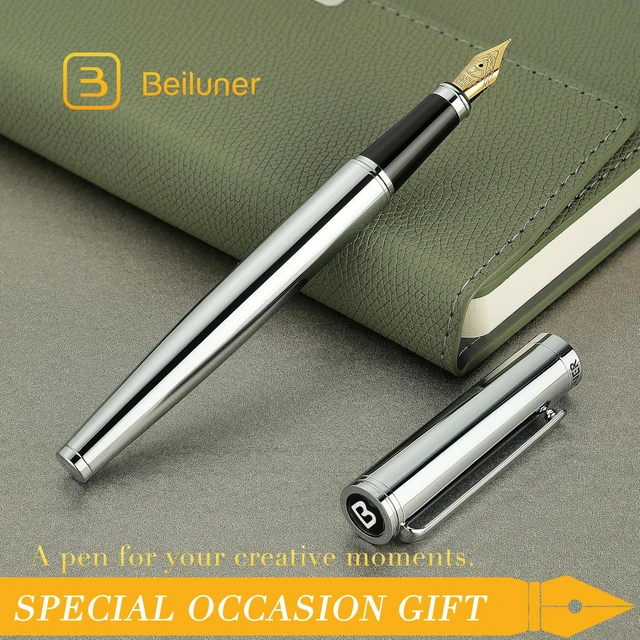Alt view image 6 of 7 - Silver Fountain Pen,Stunning Luxury Pens with Bright Silver Chrome, Gorgeous 24K Gilded Nib(Fine),Gift Pen Set for Men&Women -Ink Converter-Elegant, Professional, Nice Pen for Writing