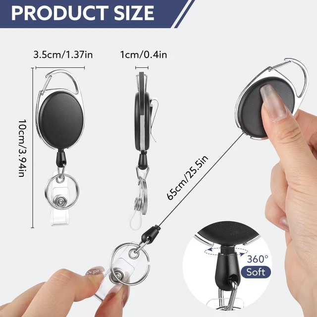 Alt view image 4 of 7 - 50 Pack Retractable Badge Reels with Carabiner and Key Ring Heavy-duty plastic and metal, 25.5 in retractable cord, clip for belt or pocket, for ID badges, keys and cards