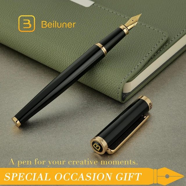Alt view image 7 of 7 - Black Fountain Pen,Stunning Luxury Pens with 24K Gold Accents, Gorgeous 24K Gilded Nib(Fine), Trustworthy Pen Gift for Men&Women -Ink Converter-Elegant, Reliable,Fancy Pen for Writing