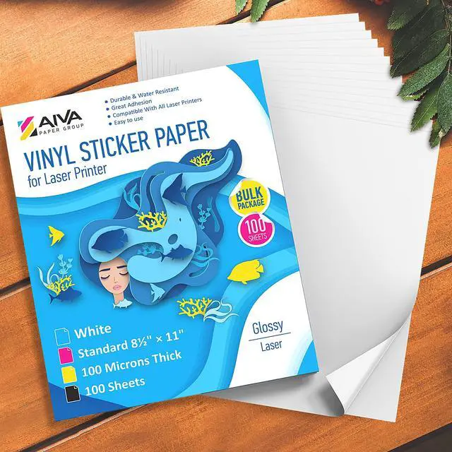 Alt view image 6 of 7 - Printable Vinyl Sticker Paper for Laser Printer - Glossy White - 100 Self-Adhesive Sheets - Waterproof Decal Paper - Standard Letter Size 8.5"x11"