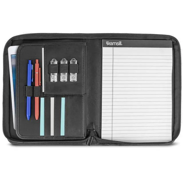 Alt view image 3 of 7 - Professional Padfolio, Faux Leather Junior Portfolio with Zipper, 10.1 Inch Tablet Sleeve, with 7 x 10 Inch Notepad, Black
