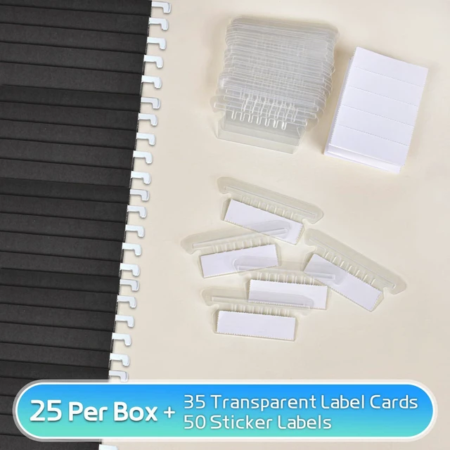 Alt view image 3 of 7 - 25-Pack Black Hanging File Folders, Letter Size (8.5" x 11Inch), Includes 35 Transparent Label Cards & 50 Sticker Labels,1/5-Cut Tabs for Home & Office Organization