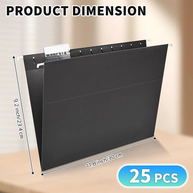 Alt view image 4 of 7 - 25-Pack Black Hanging File Folders, Letter Size (8.5" x 11Inch), Includes 35 Transparent Label Cards & 50 Sticker Labels,1/5-Cut Tabs for Home & Office Organization