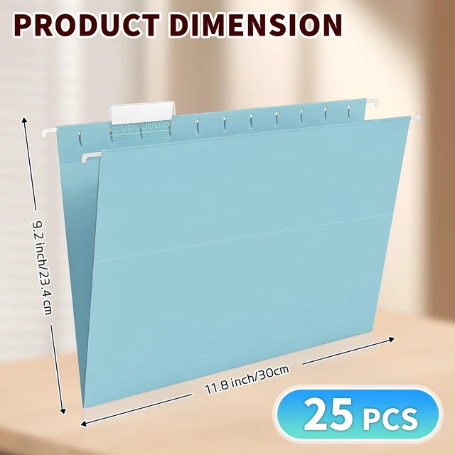Alt view image 4 of 7 - 25-Pack Hanging File Folders, Letter Size, Includes 35 Transparent Label Cards & 50 Sticker Labels,1/5-Cut Tabs for Home & Office Organization(Light Blue)