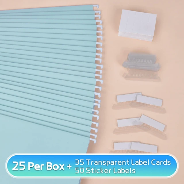 Alt view image 2 of 7 - 25-Pack Hanging File Folders, Letter Size, Includes 35 Transparent Label Cards & 50 Sticker Labels,1/5-Cut Tabs for Home & Office Organization(Light Blue)